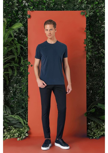 Slim Fit Bisiklet Yaka %100 Pamuk Lacivert Tişört Ts 878 fırsatları
