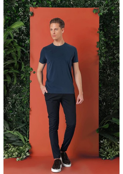 Slim Fit Bisiklet Yaka %100 Pamuk Lacivert Tişört Ts 878 indirimleri