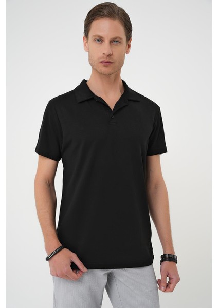Comfort Fit Polo Yaka Esnek Pamuk Casuel Siyah Tişört Ts 886 fiyatları