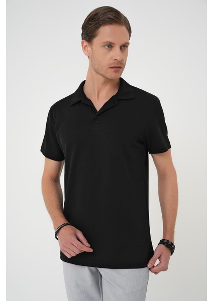Comfort Fit Polo Yaka Esnek Pamuk Casuel Siyah Tişört Ts 886 fırsatları