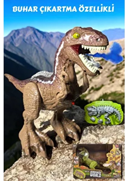 Uzaktan Kumandalı Buhar Atan Sesli Işıklı 360 Derece Fonksiyon Dinazor 30 cm -Buharlı Işıklı Dinazor