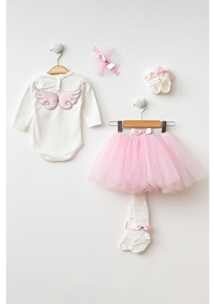 Kız Bebek Melek Kanatlı Özel Gün Parti Kıyafeti Parti Elbisesi Tütü Etek/elbise Seti (Kutulu Ürün)