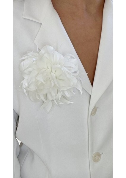 Saçaklı Kumaş Beyaz Çiçek Broş, Kumaş Gül Broş Yaka Iğnesi, Düğün Çiçek Gelin Çiçek fiyatları