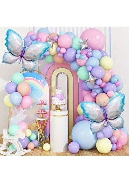 Karışık Makaron Renk Kelebek Folyo Balonlu Balon Zincir Set fiyatları