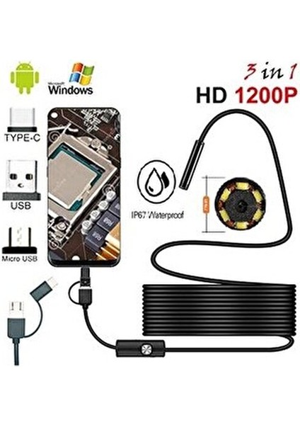 Endoskop Yılan Kamera 2 Metre Sert Kablo LED Işıklı Android Uyumlu Su Geçirmez fiyatları