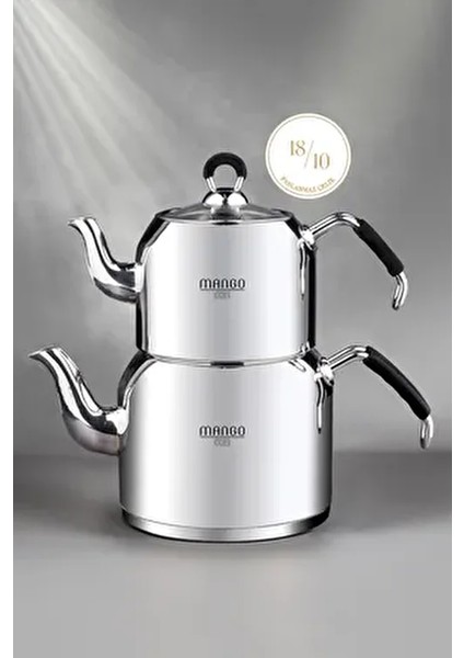Mango Kitchen Maxi Büyük Boy Paslanmaz Çelik Çaydanlık Takımı Ergonomik Kulplu 4,1 lt
