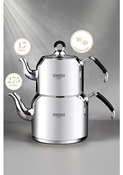 Mango Kitchen Maxi Büyük Boy Paslanmaz Çelik Çaydanlık Takımı Ergonomik Kulplu 4,1 lt modelleri