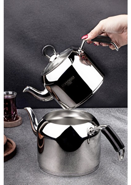 Mango Kitchen Maxi Büyük Boy Paslanmaz Çelik Çaydanlık Takımı Ergonomik Kulplu 4,1 lt fırsatları