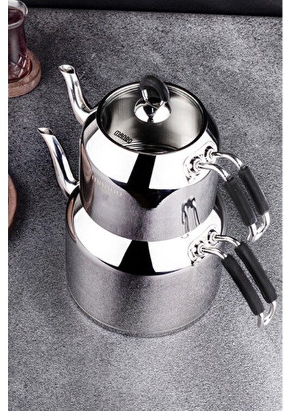 Mango Kitchen Maxi Büyük Boy Paslanmaz Çelik Çaydanlık Takımı Ergonomik Kulplu 4,1 lt