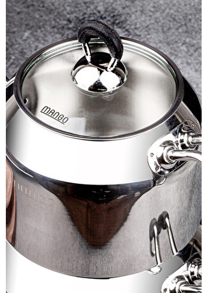 Mango Kitchen Maxi Büyük Boy Paslanmaz Çelik Çaydanlık Takımı Ergonomik Kulplu 4,1 lt