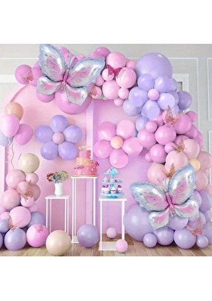 Makaron Renk Kelebek Folyo Balonlu Balon Zincir Set modelleri