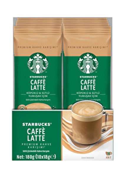 Cafe Latte Premium Kahve Karışım 18 gr x 10 Paket Yumuşak İçecek Lezzeti