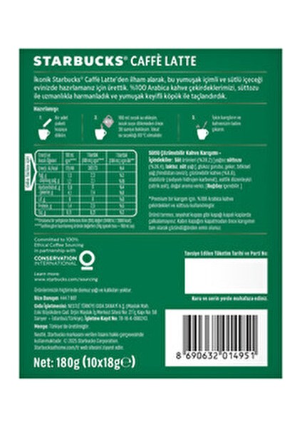 Cafe Latte Premium Kahve Karışım 18 gr x 10 Paket Yumuşak İçecek Lezzeti