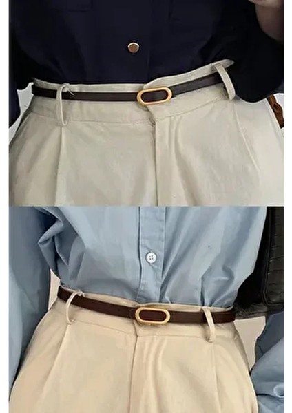 Kadın 2'li Gold Oval Tokalı Ince Pantolon, Gömlek, Ceket, Elbise, Kazak Kemeri