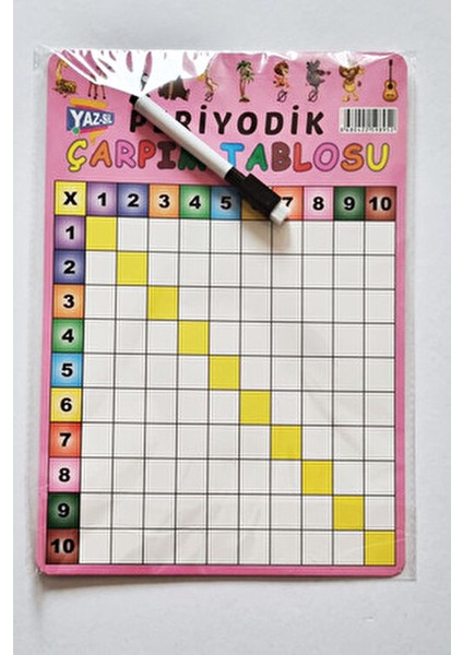 Kolay Matematik Çift Taraf Periyodik Çarpım Tablosu Silgili Tahta Kalemli Yazsil Pano 30X21CM- Pembe