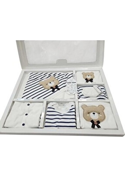 10.lu Sevimli Ayıcıklı Çizgili Bebek Hastane Çıkış Seti / Yenidoğan Bebek Kıyafeti