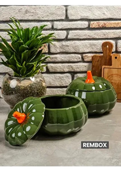 2'li Büyük Boy Bal Kabağı Dekoratif Saklama Kabı - Baharatlık Şekerlik 2'li Obje