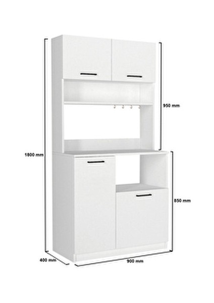 Tuco 2 Çok Amaçlı Mutfak Dolabı & Mikrodalga Fırın Dolabı & Banyo Dolabı 180X90 cm Beyaz
