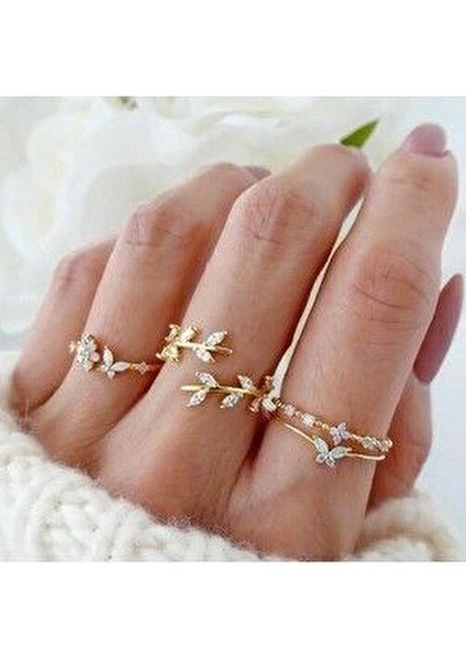 Çoklu Yüzük Seti Ayarlanabilir Eklem Yüzükleri Kombin Kalp Kelebek Yüzük SETI-039