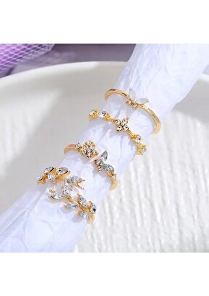 Çoklu Yüzük Seti Ayarlanabilir Eklem Yüzükleri Kombin Kalp Kelebek Yüzük SETI-039 fırsatları