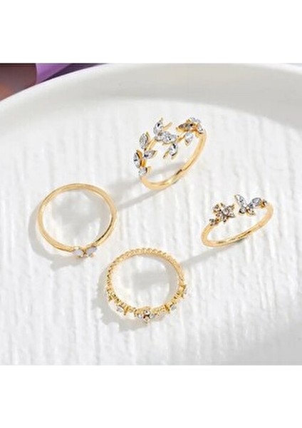 Çoklu Yüzük Seti Ayarlanabilir Eklem Yüzükleri Kombin Kalp Kelebek Yüzük SETI-039 indirimleri