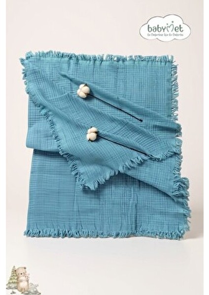 %100 Pamuk 4 Katlı Müslin Bebek Örtüsü 90X130 cm – Yumuşak&doğal,saçaklıörtü