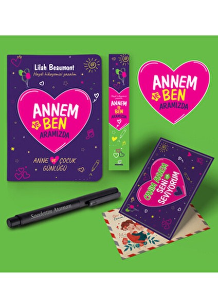 Annem ve Ben Aramızda Günlüğü Karpostal-Ayraç ve Siyah Roller Kalem Seti