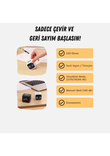 GT-1 Pomodoro Zamanlayıcı Küp | Flip Timer | Öğrenci Ders Çalışma Saati, Geri Sayım, Mutfak Kronometresi - Siyah fiyatları