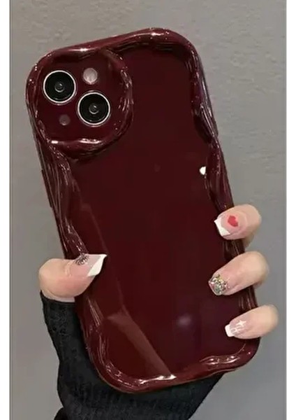 Iphone 13 ve 14 Uyumlu Darbe Önleyici Dalgalı Bordo Antişok Silikon Kılıf