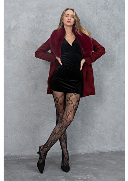 Dantelli Çiçek Desenli Lolita Siyah Kadın Külotlu Çorap fırsatları