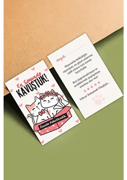 100 Adet Arkalı Önlü Kavuştuk Teşekkür Kartı Sipariş Kartı Tebrik Kartı Paketleme Kartı Kargo Kartı