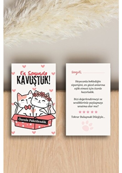 100 Adet Arkalı Önlü Kavuştuk Teşekkür Kartı Sipariş Kartı Tebrik Kartı Paketleme Kartı Kargo Kartı modelleri