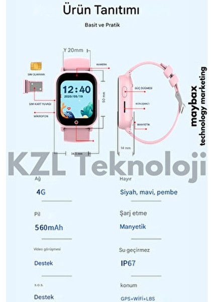 Sim Kartlı Wonlex KT01 Akıllı Çocuk Saati Sesli-Görüntülü Gürüşme Gps Konum Takip Btk Kayıtlı