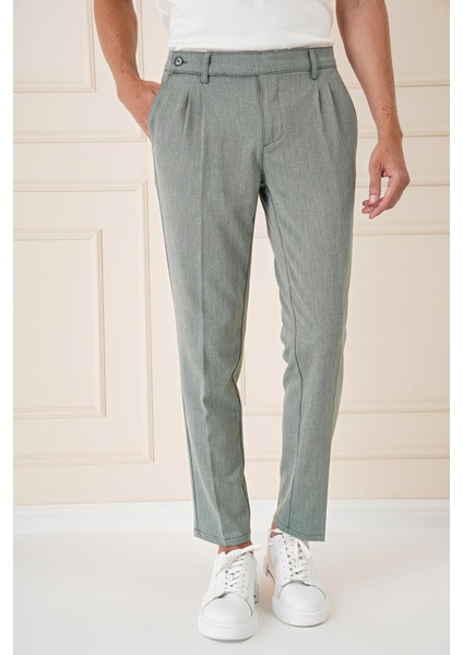 Comfort Fit Çift Pileli Dokulu Esnek Pamuk Yeşil Pantolon P 1158 fiyatları