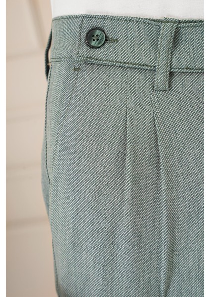Comfort Fit Çift Pileli Dokulu Esnek Pamuk Yeşil Pantolon P 1158 indirimleri