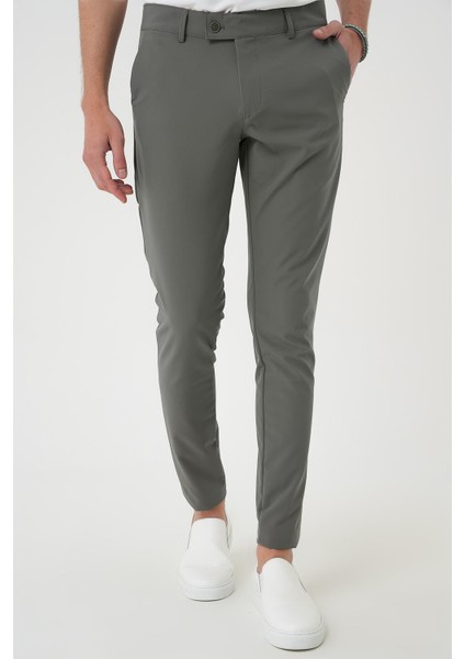 Slim Fit Yan Cepli Düz Esnek Casual Su Yeşili Pantolon P 1144
