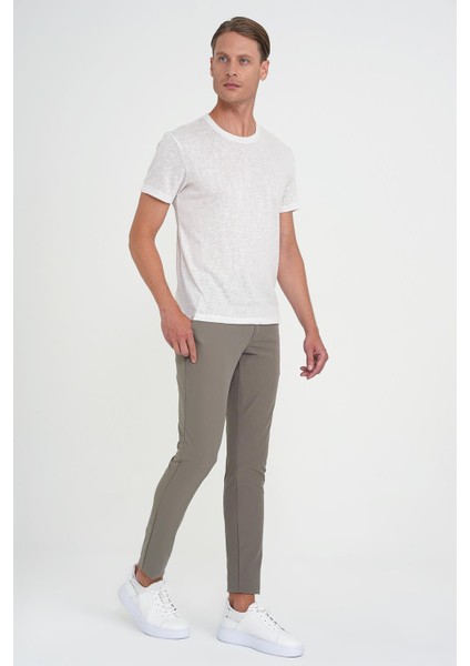 Slim Fit Yan Cepli Düz Esnek Casuel Vizon Pantolon P 1144 modelleri