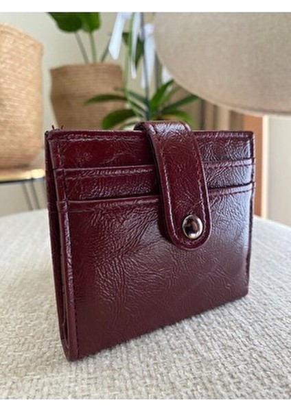 Çıtçıt Kapamalı Parlak Chery Rugan Bordo Cüzdan Kartlık Aksesuar