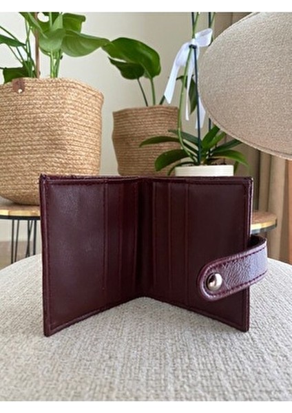 Çıtçıt Kapamalı Parlak Chery Rugan Bordo Cüzdan Kartlık Aksesuar