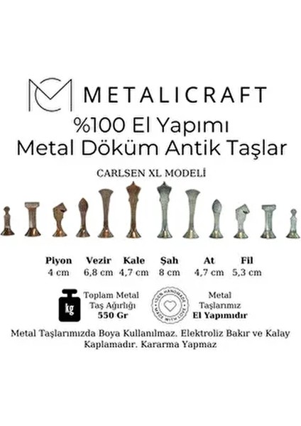 MC46 Büyük Boy Metal Satranç Takımı 37X37CM Doğal Ahşap Kayın Tahta – El Yapımı Antik Metal Taşlar modelleri