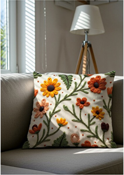 Punch Nakış Desen Dijital Baskılı Sarı Turuncu Sonbahar Temalı 2li Kırlent Kılıfı fiyatları