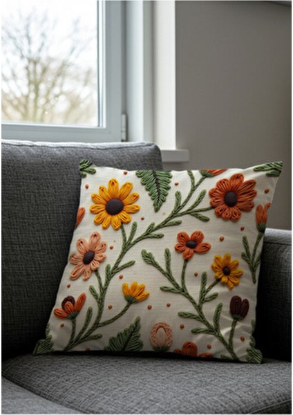 Punch Nakış Desen Dijital Baskılı Sarı Turuncu Sonbahar Temalı 2li Kırlent Kılıfı indirimleri