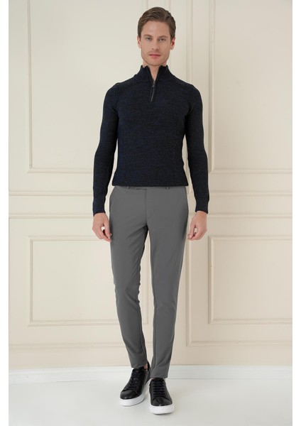 Slim Fit Yan Cepli Düz Esnek Casual Füme Pantolon P 1144 fiyatları