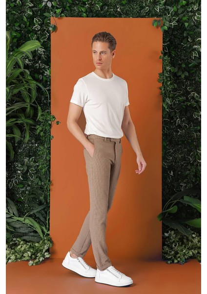 Comfort Fit Beli Lastikli Pötikareli Casuel Bej Pantolon P 1149 fiyatları