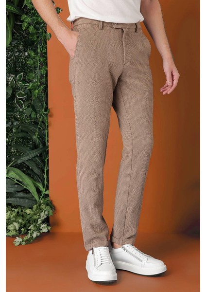 Comfort Fit Beli Lastikli Pötikareli Casuel Bej Pantolon P 1149 modelleri
