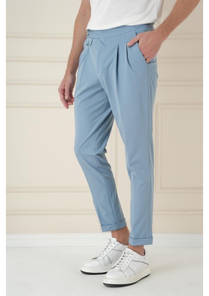 Comfort Fit Beli Tokalı Çift Pileli Havacı Mavi Jogger Pantolon P 1172 modelleri