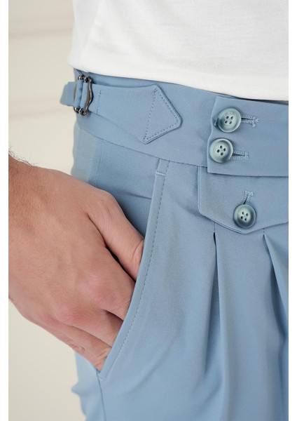 Comfort Fit Beli Tokalı Çift Pileli Havacı Mavi Jogger Pantolon P 1172 indirimleri
