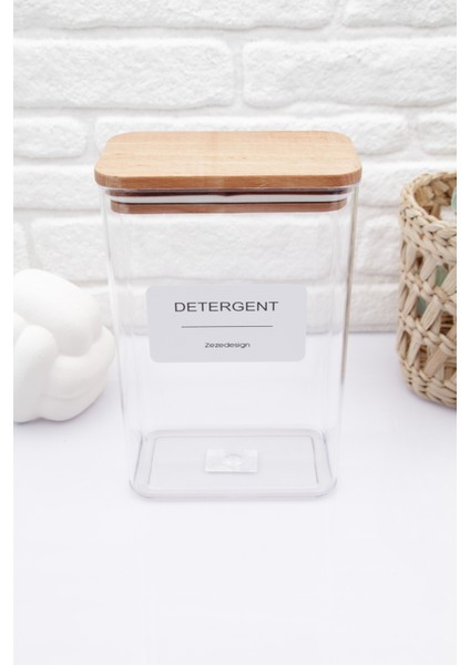 Zeze Design Ahşap Kapaklı Suya Dayanıklı Beyaz Deterjan Kutusu – Minimalist Etiketli, Modern ve Kolay Temizlenir