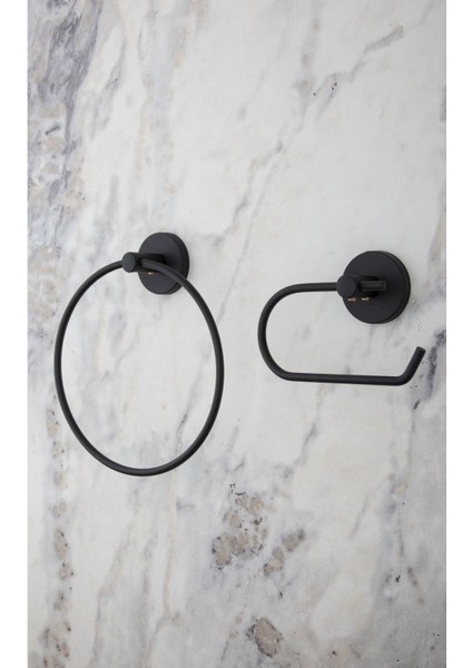 Mat Siyah Banyo Aksesuar Seti – Yuvarlak Havluluk ve Kapaksız Tuvalet Kağıtlığı, Şık ve Dayanıklı modelleri