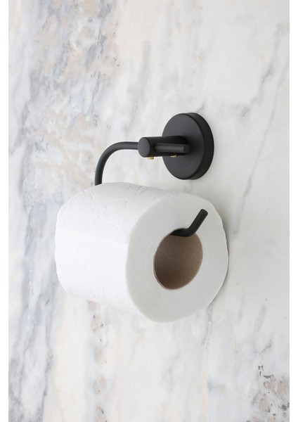 Mat Siyah Banyo Aksesuar Seti – Yuvarlak Havluluk ve Kapaksız Tuvalet Kağıtlığı, Şık ve Dayanıklı